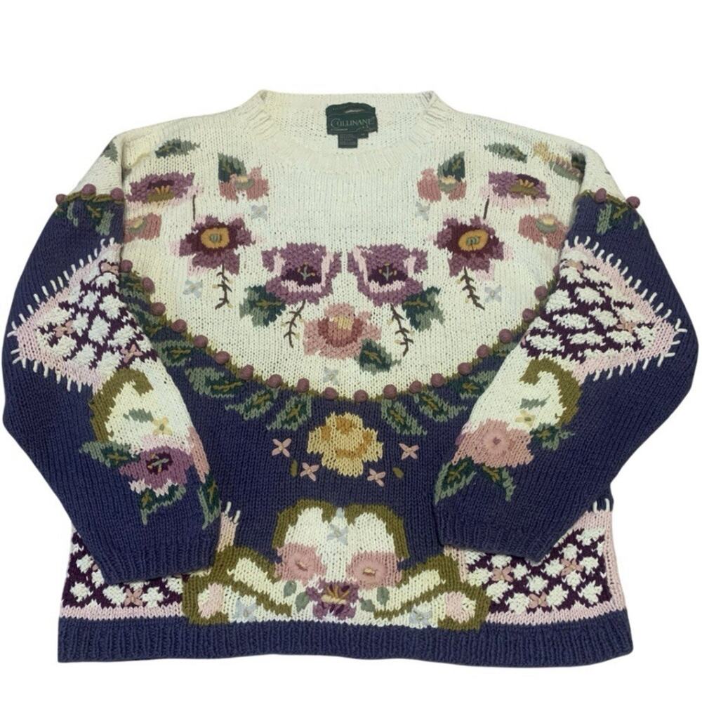 Vintage Cullinane Hand Knit Floral Sweater 90s Cottagecore Women’s M